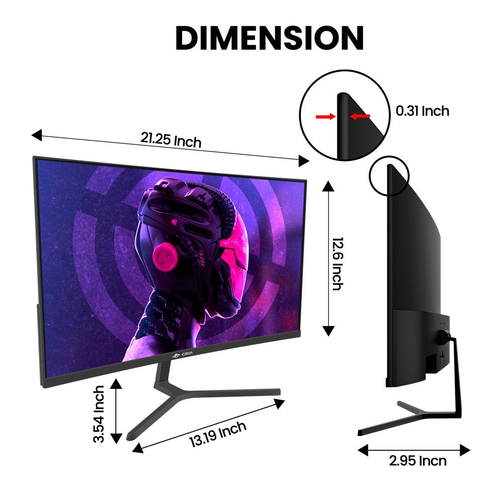 CRUA 24" 180 Hz gebogen gaming-monitor - FHD 1080P frameloze computermonitor, AMD Freesync, lage bewegingsonscherpte, DP- en HDMI-aansluiting, Zwart
