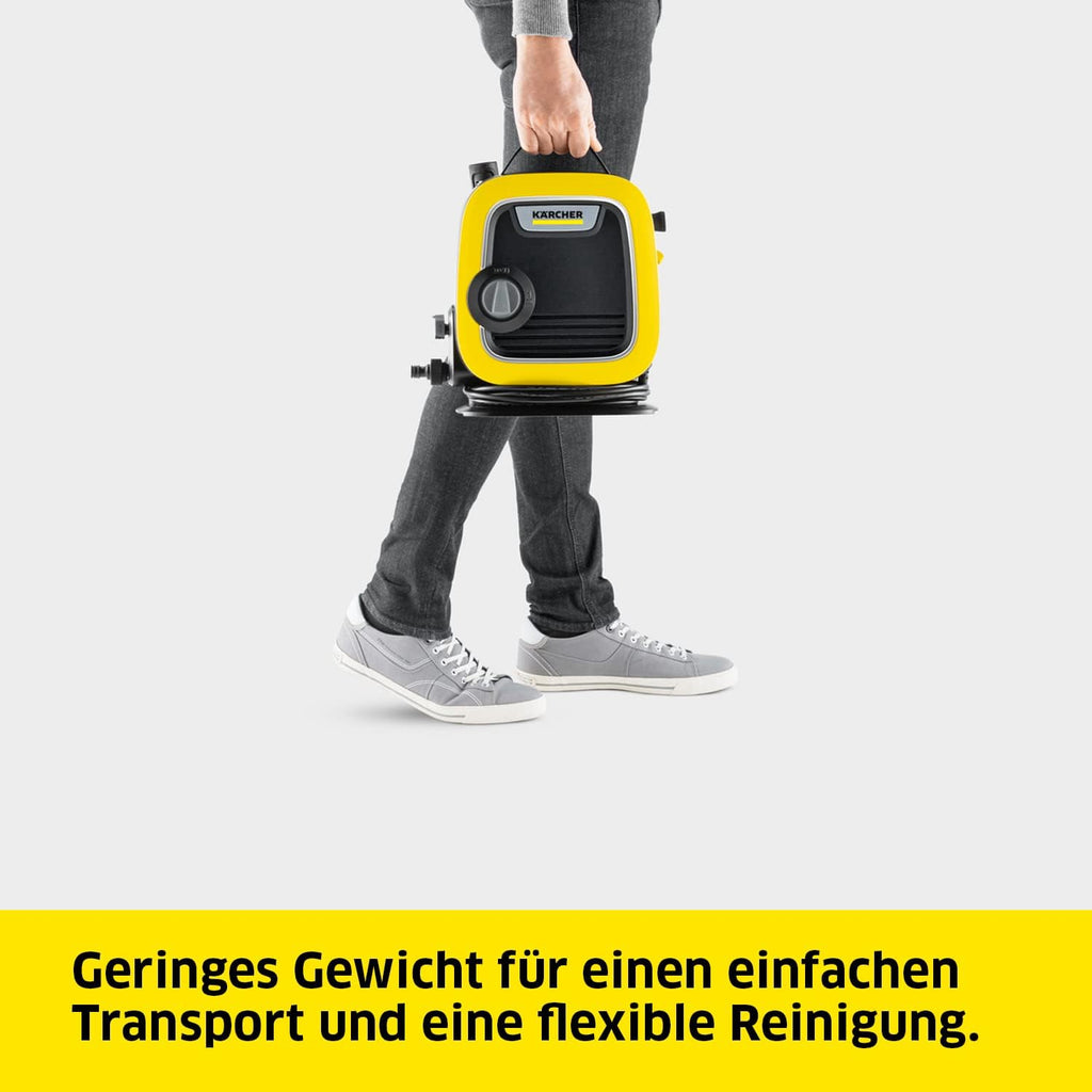 Kärcher hogedrukreiniger K Mini, licht en compact, druk: max. 110 bar, doorvoer: 360 l/u, oppervlak: 20 m²/u, gewicht: 3,93 kg, hogedrukpistool, vuilfrees, spuitlans, waterfilter, zwart, geel
