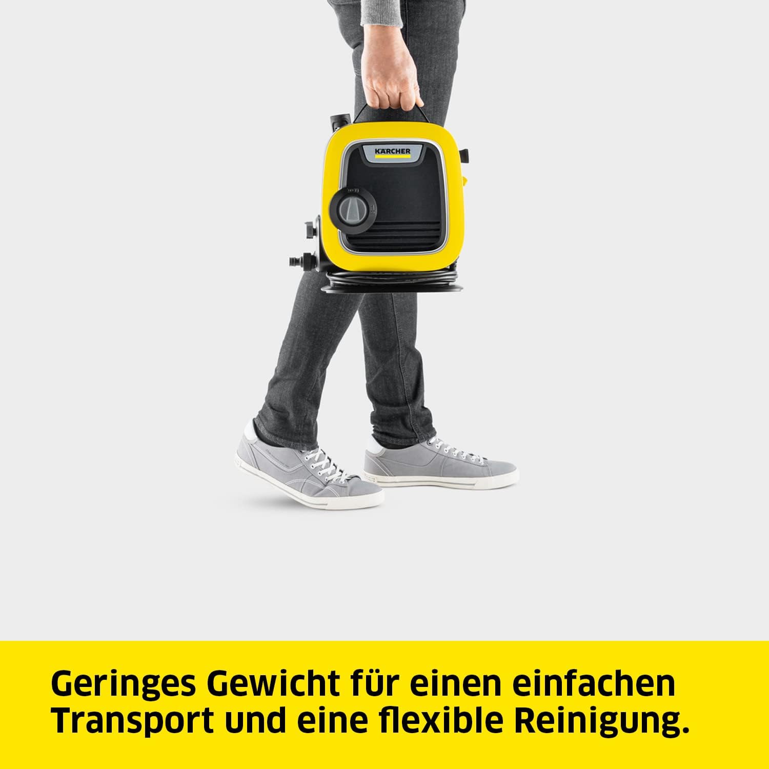 Kärcher hogedrukreiniger K Mini, licht en compact, druk: max. 110 bar, doorvoer: 360 l/u, oppervlak: 20 m²/u, gewicht: 3,93 kg, hogedrukpistool, vuilfrees, spuitlans, waterfilter, zwart, geel