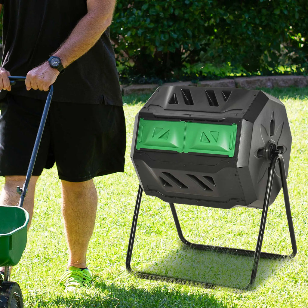 Outsunny Trommelcomposter met 2 kamers 360° draaibaar