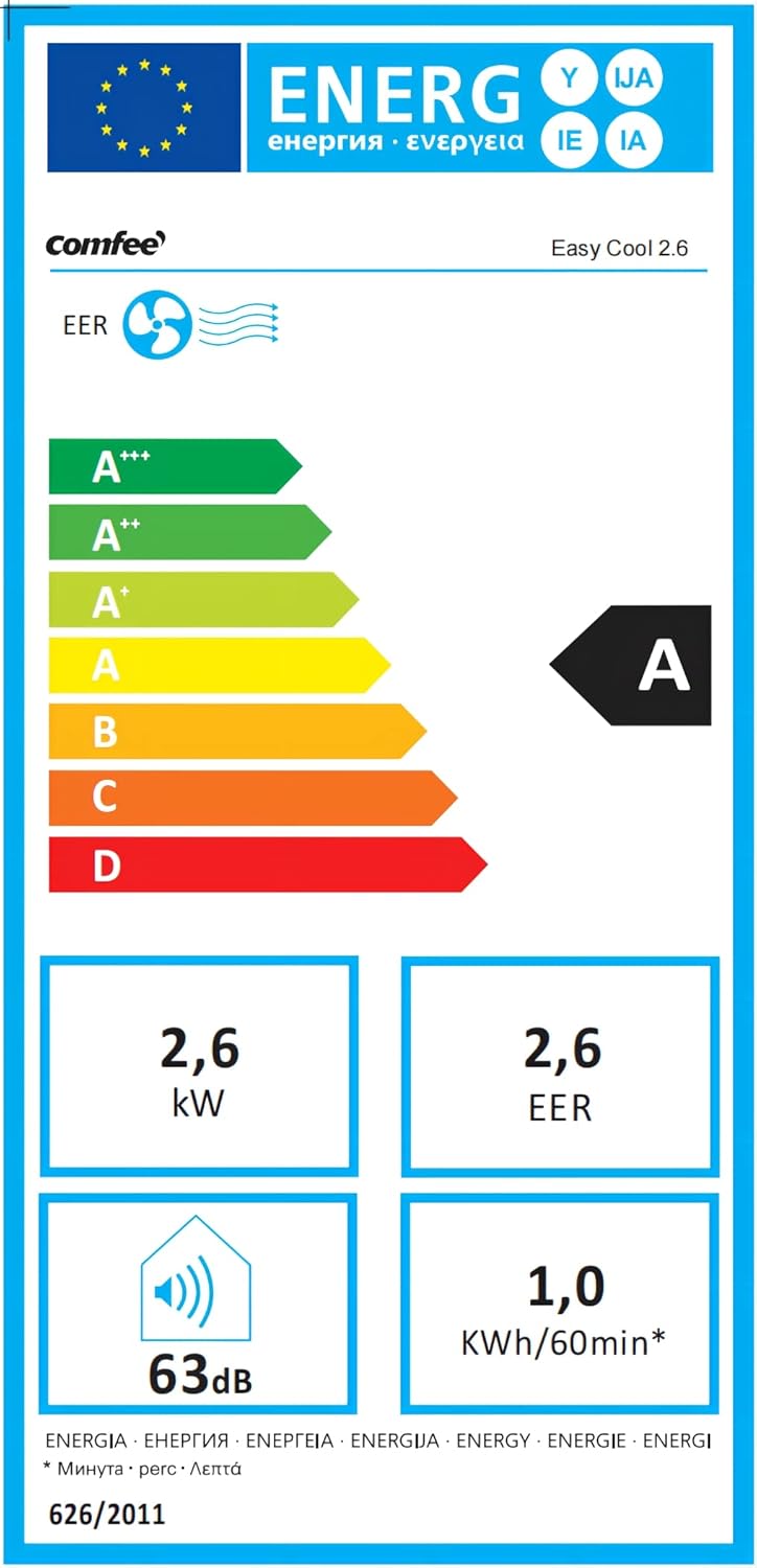 Comfee Mobiele Airco MPPH-09CRN7, 9000 BTU 2,6kW, Koelen&Ventileren&Ontvochtigen, Ruimtegrootte tot 88m³(33㎡), Mobiele Airconditioner met Afvoerslang