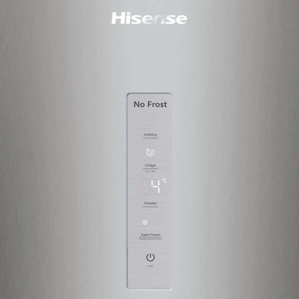Hisense RB327N4AD2 koel-vriescombinatie/ NoFrostPlus/ Multiflow 360°/ HolidayMode/ FreshZone/ 182,4 cm/ koelgedeelte 171 l/ vriesgedeelte 85 l/ 41 dB/ 287 kWh/ jaar/ roestvrijstalen look