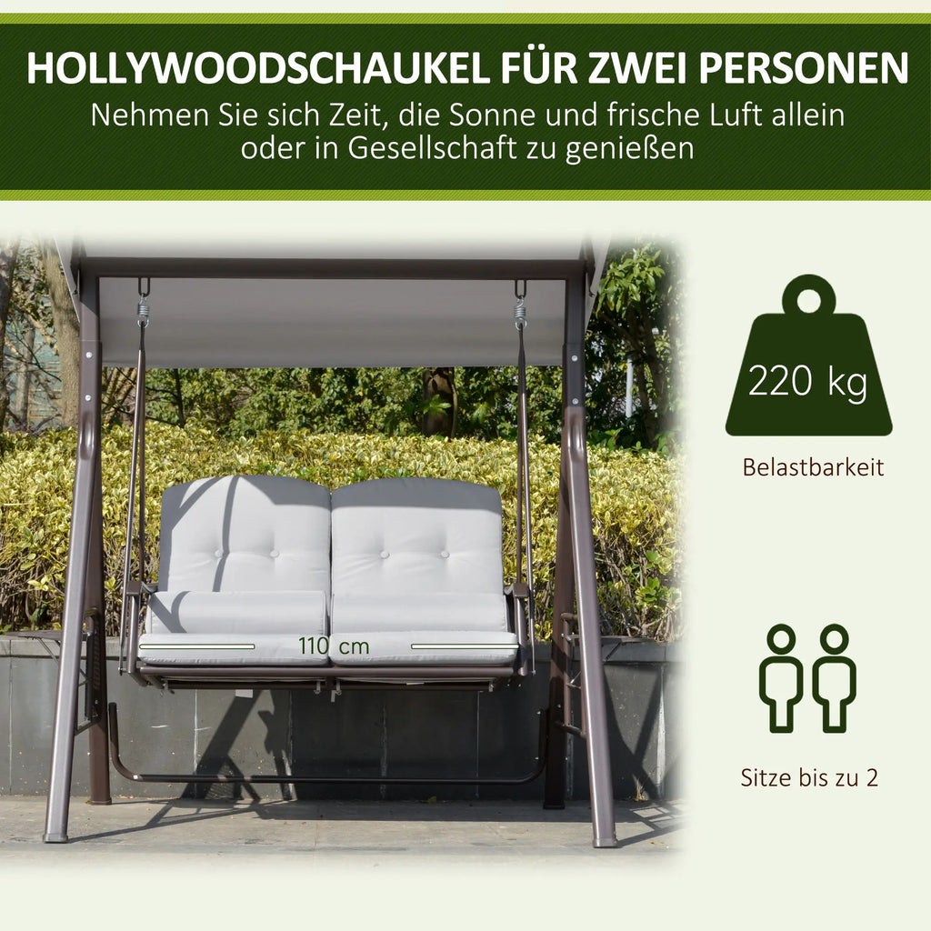Outsunny Hollywoodschommel 3-zits met zonnedak en dienbladen