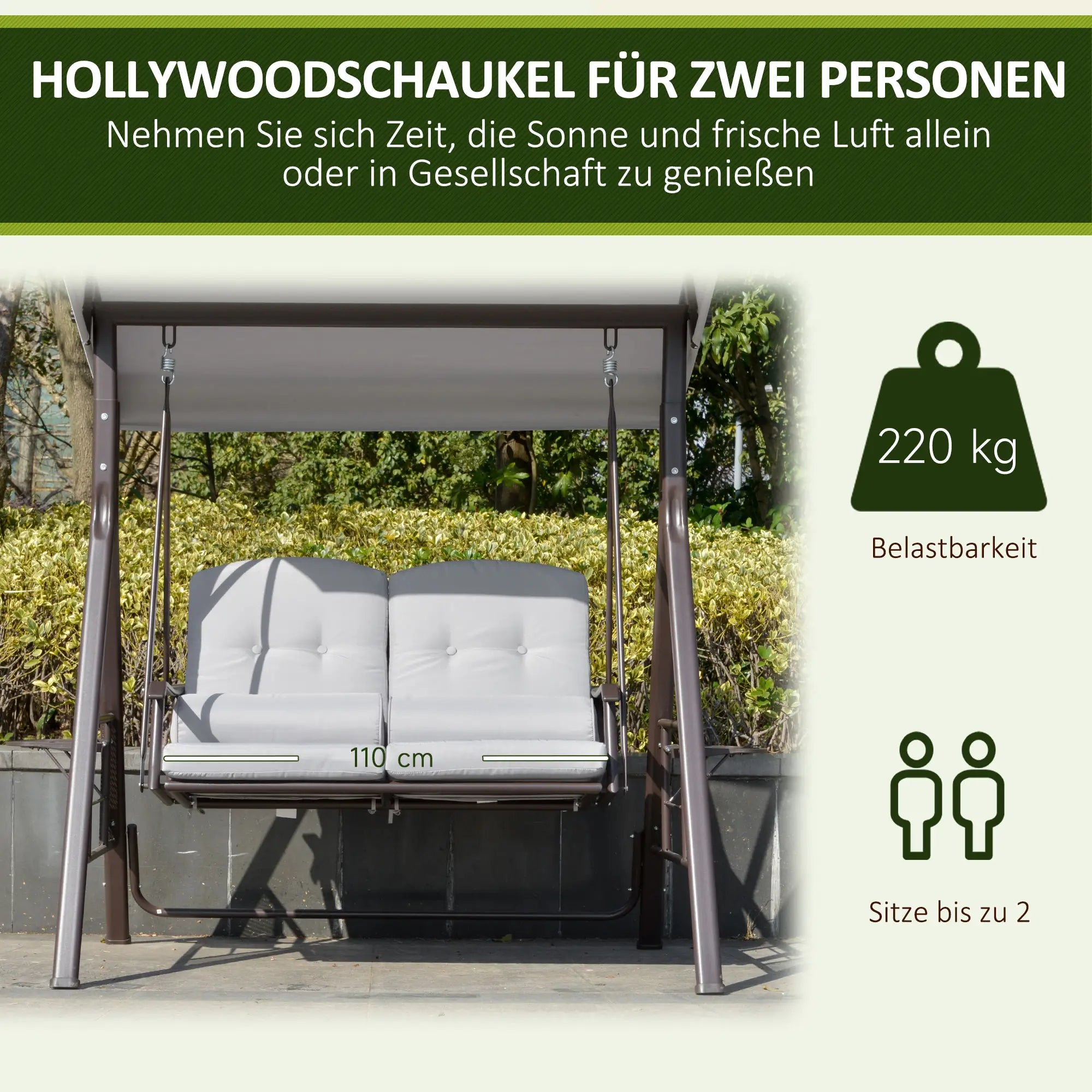 Outsunny Hollywoodschommel 3-zits met zonnedak en dienbladen