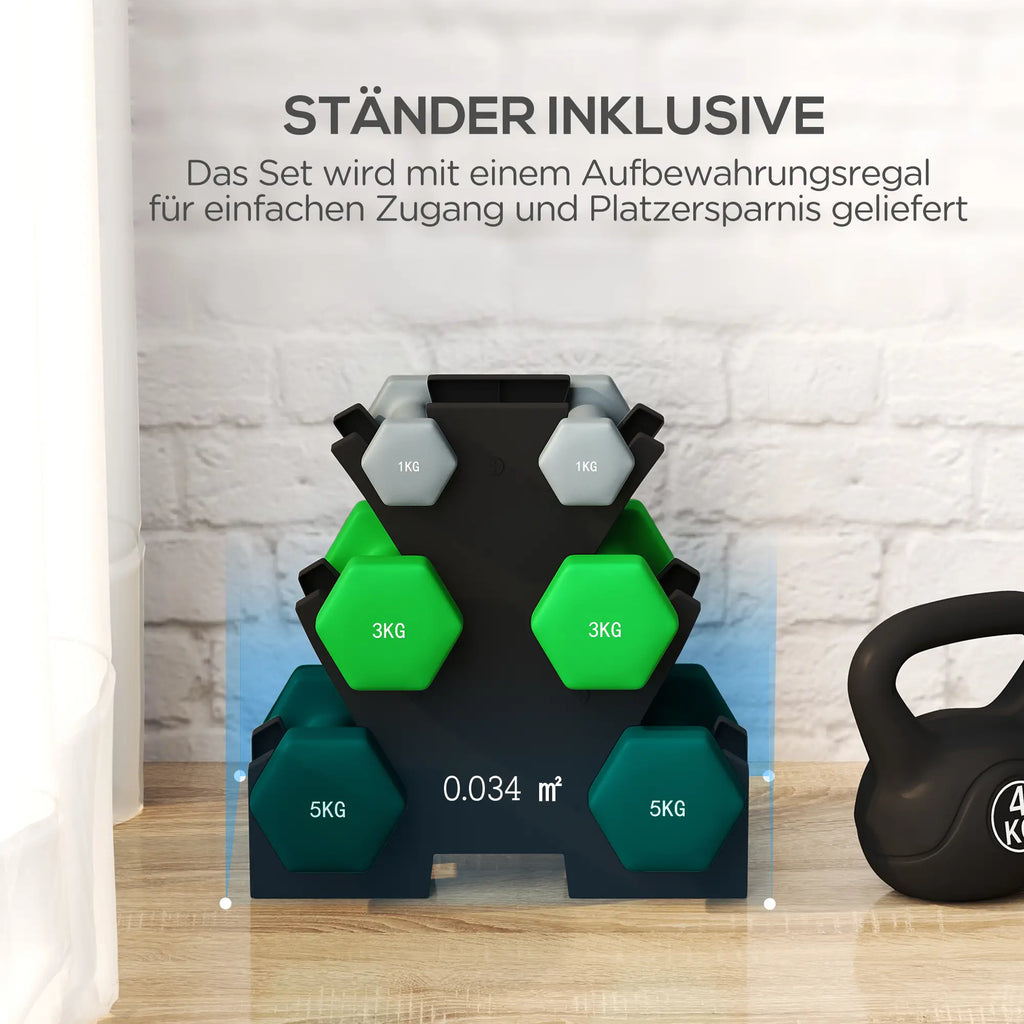 SPORTNOW Halterset 6-delig met halterrek – 1 kg tot 5 kg