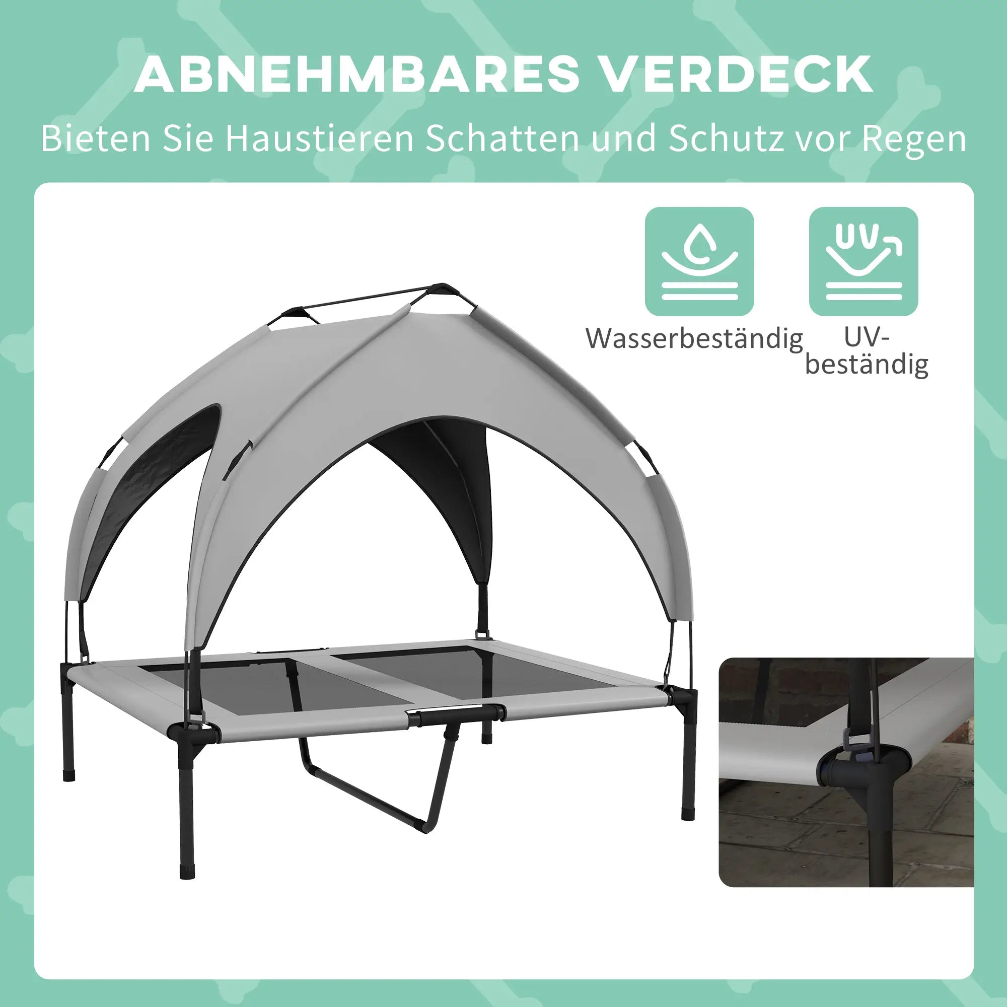 PawHut Verhoogd hondenbed outdoor met dak – Lichtgrijs, ademend