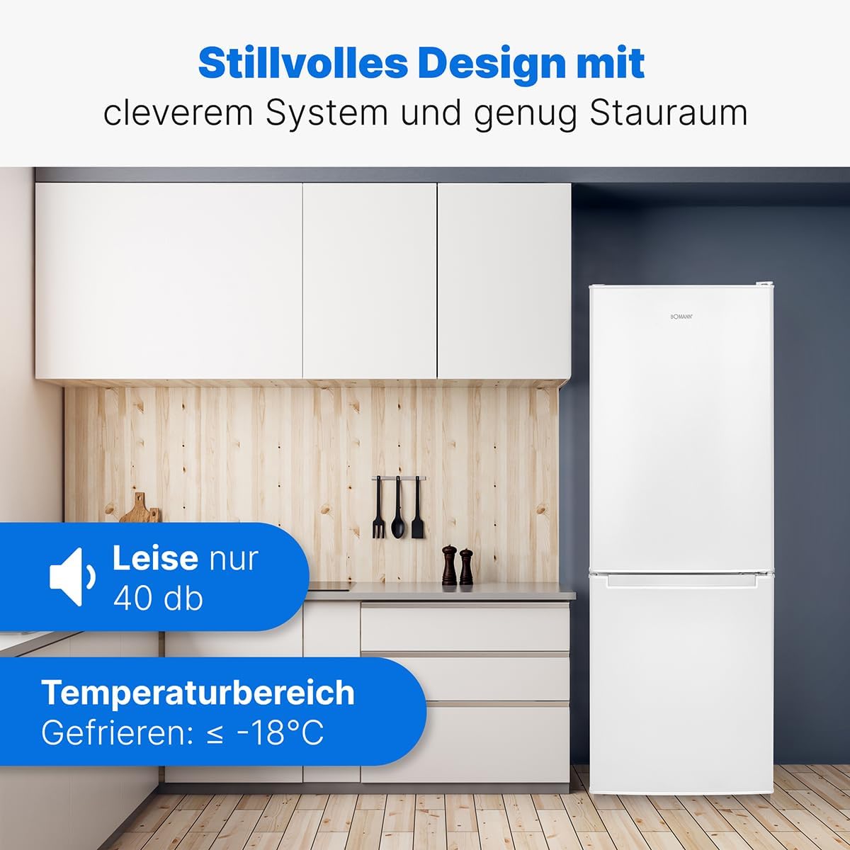 Bomann® Koelkast met vriesvak 143 cm hoog | Koelvriescombinatie 173L met 3 plateaus & 3 laden | Deurrichting omkeerbaar | stille koelvriescombinatie 40dB | Koelkast | KG 7331 inox
