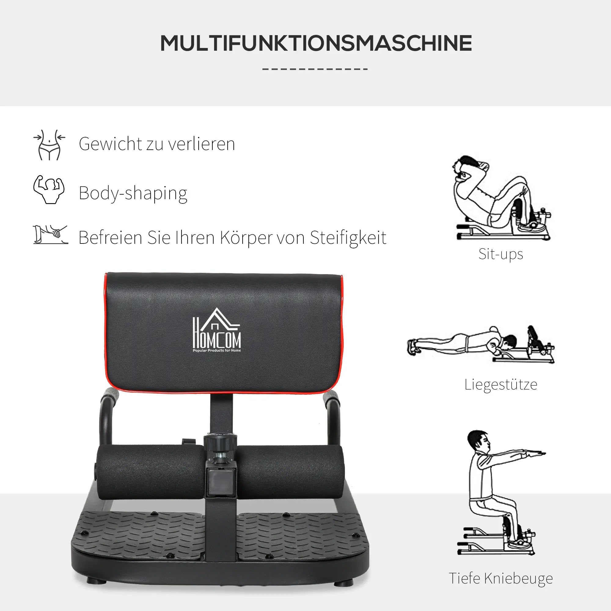 HOMCOM Sissy Squat Kniebuigtrainer 3-in-1 in hoogte verstelbaar