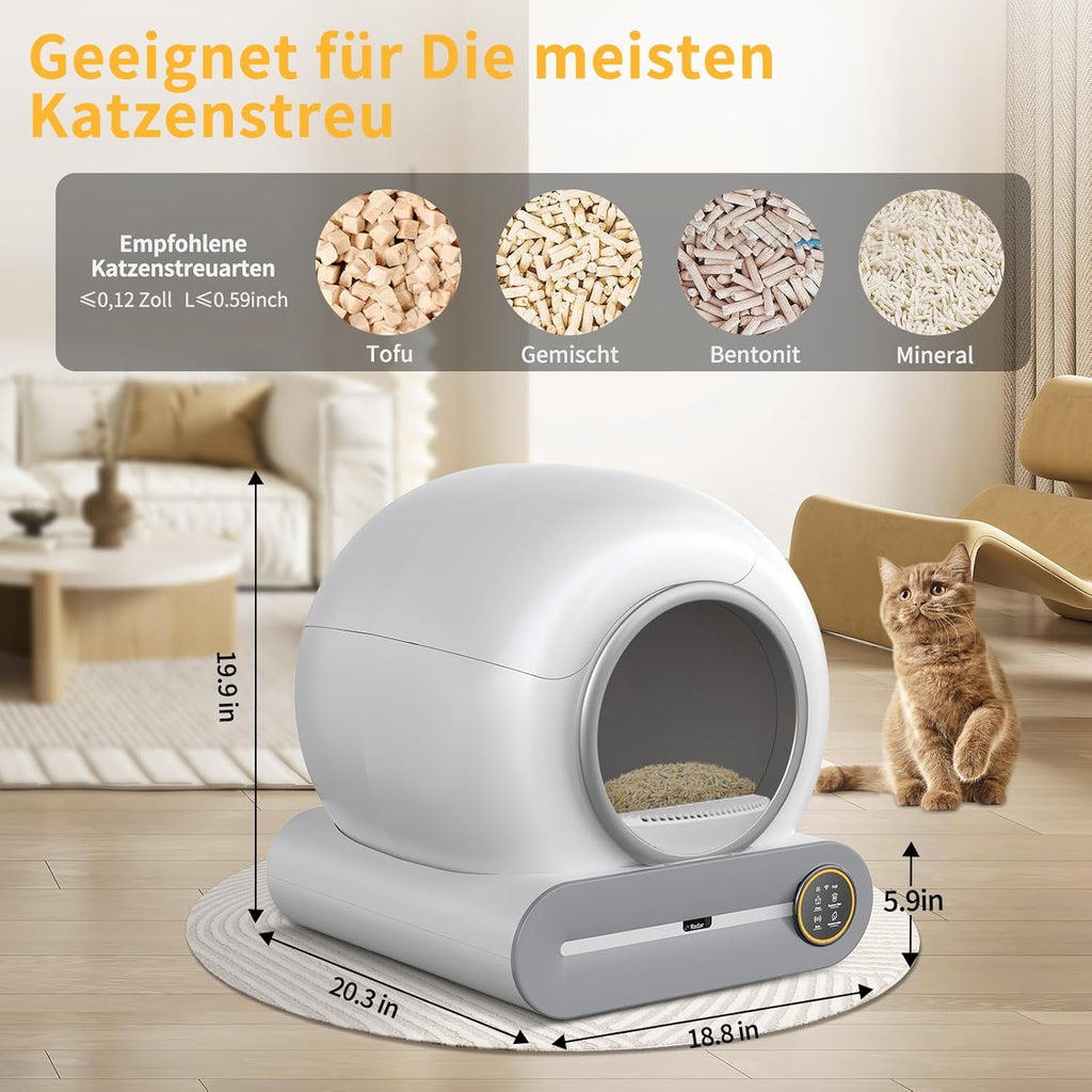 Zelfreinigende kattenbak Groot XXL 68L, Automatische kattenbak met afvalzakken, Lage instap met APP-bediening Elektrische kattenbak, voor 2 katten Zelfreinigende kattenbak