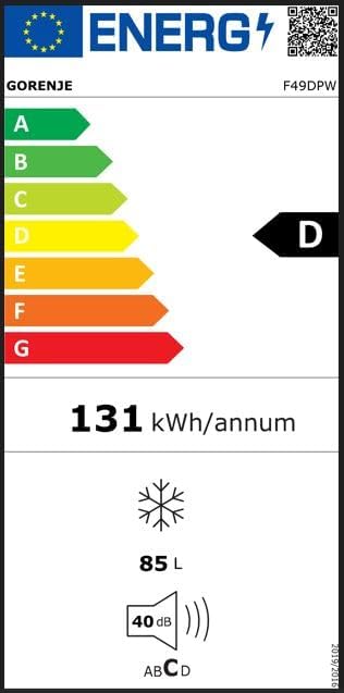 Gorenje F39EPW4 Tafelmodel Vrieskast/Vrijstaand/Energie-efficiëntieklasse E / 61 liter totaal volume/Draairichting deur verwisselbaar/ 38dB (C) Geluidsniveau/H x B x D: 84,2 x 47,5 x 44,8
