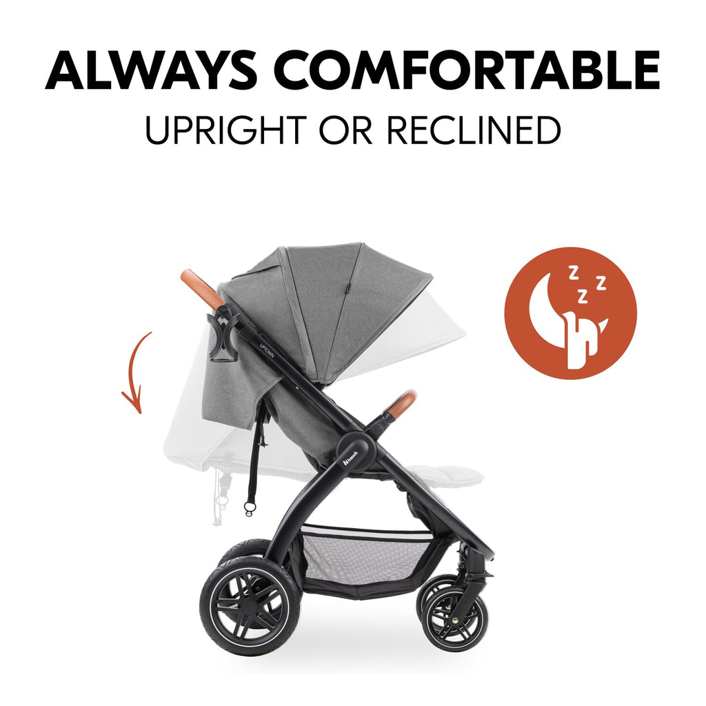 Hauck Uptown Kinderwagen Melange Rose – wandelwagen voor elk terrein, extra grote zitting, vlakke ligstand, rubberen wielen, vering, compact en eenvoudig inklapbaar, met regenhoes