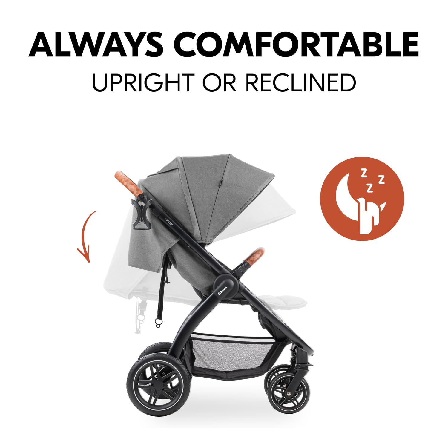 Hauck Uptown Kinderwagen Melange Rose – wandelwagen voor elk terrein, extra grote zitting, vlakke ligstand, rubberen wielen, vering, compact en eenvoudig inklapbaar, met regenhoes