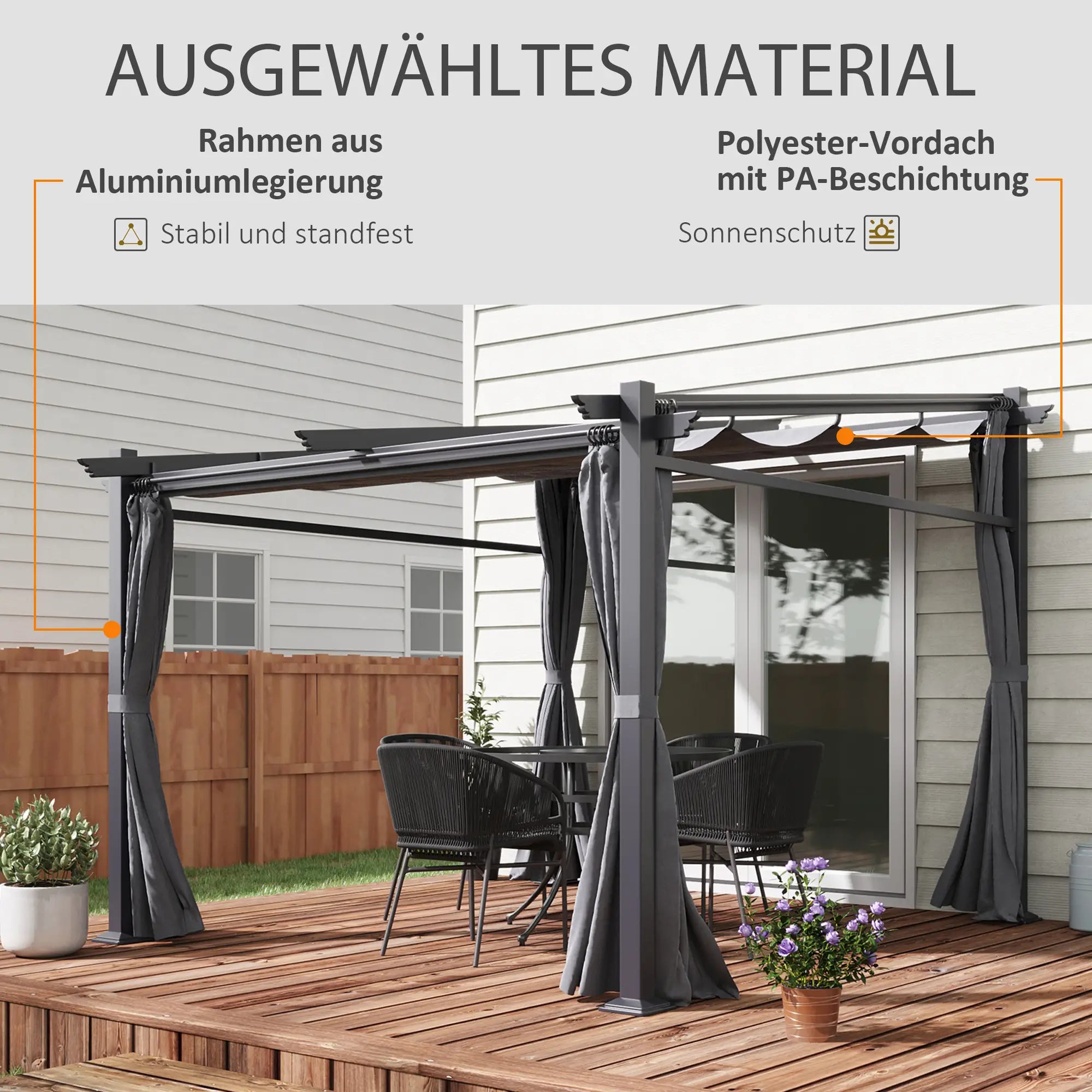 Outsunny Pergola met uitschuifbaar dak en kabelsysteem