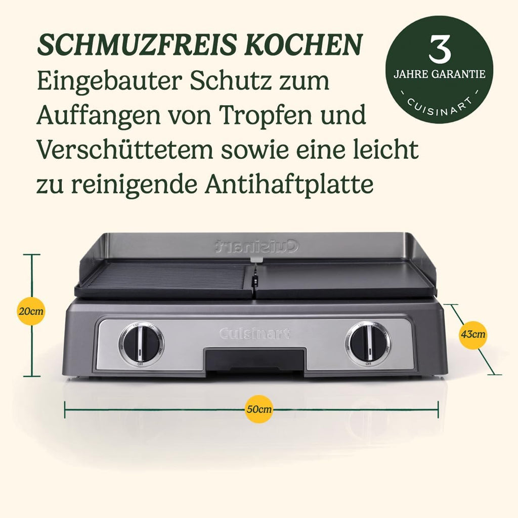 Cuisinart Hot Plate Entertaining Grill & Griddle | XL Elektrische Plancha Grill, Teppanyaki Grillplaat voor thuis | Afneembare plaat met antiaanbaklaag, 2-zone temperatuurregeling tot 260°C