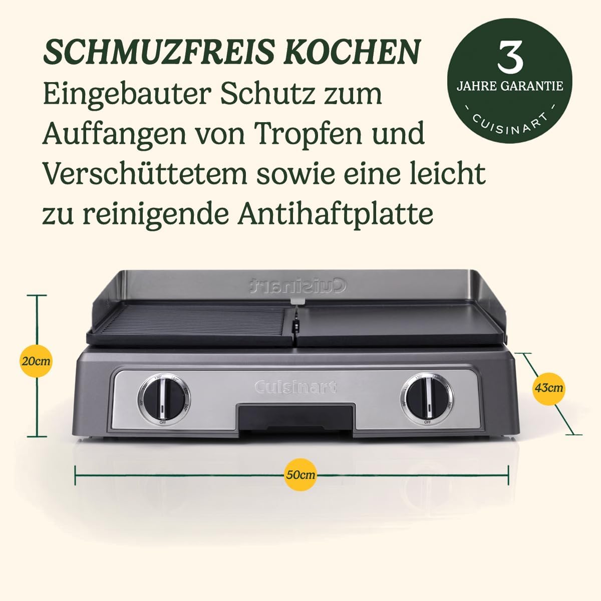 Cuisinart Hot Plate Entertaining Grill & Griddle | XL Elektrische Plancha Grill, Teppanyaki Grillplaat voor thuis | Afneembare plaat met antiaanbaklaag, 2-zone temperatuurregeling tot 260°C