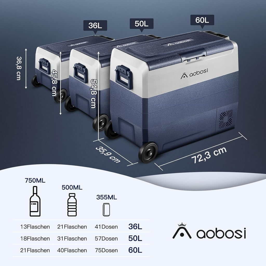 AAOBOSI Compressor Koelbox 36 L, Koelbox Auto met Wifi App Besturing, 12/24 V en 100-240 V Elektrische Koelbox, tot -20 °C voor Auto, Vrachtwagen, Boot, Camper, Camping, Dubbele Zone