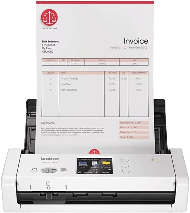 Brother ADS-1700W Compacte en intelligente documentscanner | Automatische documentinvoer | Automatisch scannen | Wi-Fi/Wi-Fi Direct, wit/zwart