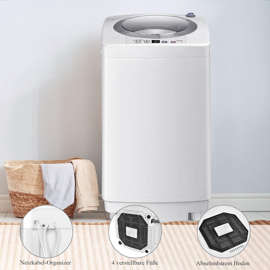 RELAX4LIFE Volautomatische Wasmachine 3,5 kg, Wasautomaat met Pomp & Display, Bovenlader Mini Wasmachine met Centrifuge & 6 Wasprogramma's, 240W, voor Camping & Camper, 43 x 43 x 75cm, Wit