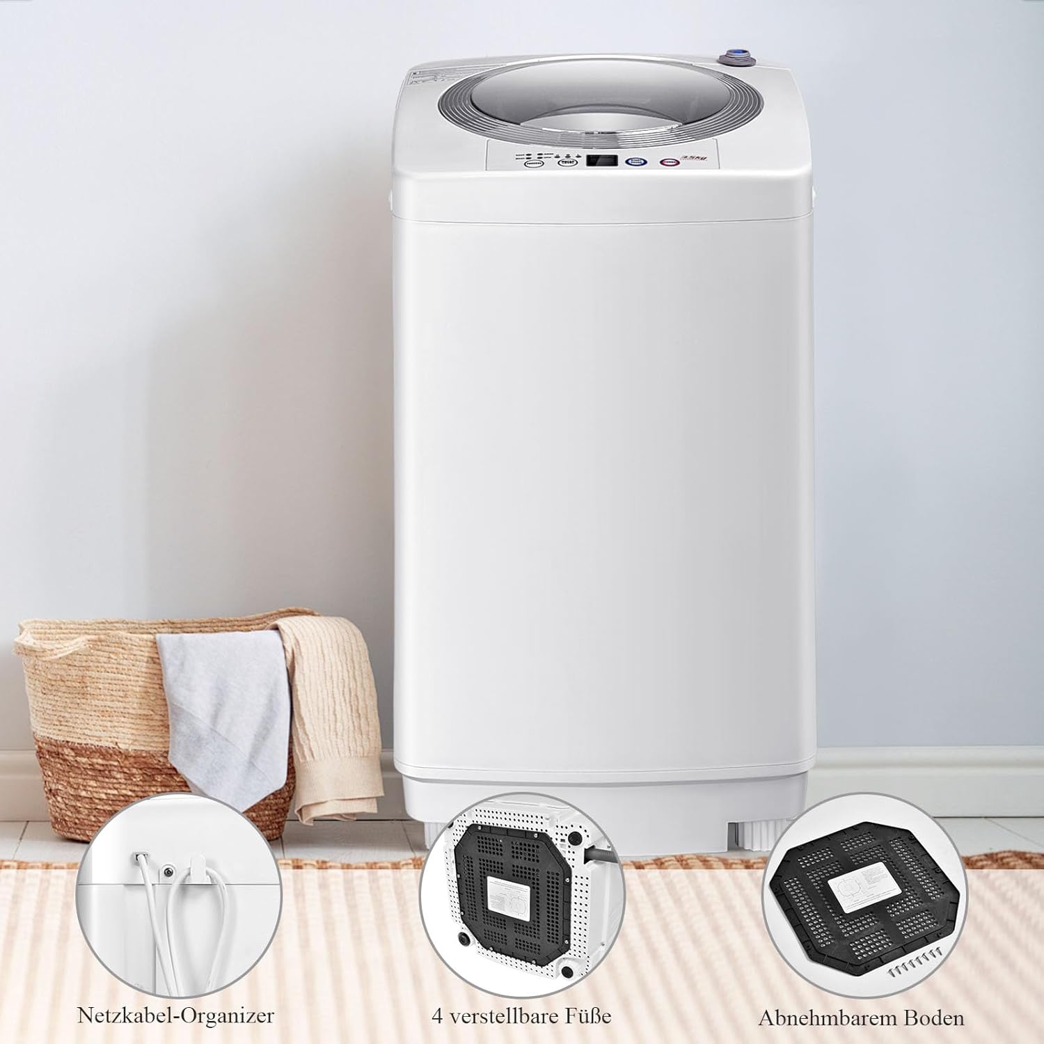 RELAX4LIFE Volautomatische Wasmachine 3,5 kg, Wasautomaat met Pomp & Display, Bovenlader Mini Wasmachine met Centrifuge & 6 Wasprogramma's, 240W, voor Camping & Camper, 43 x 43 x 75cm, Wit