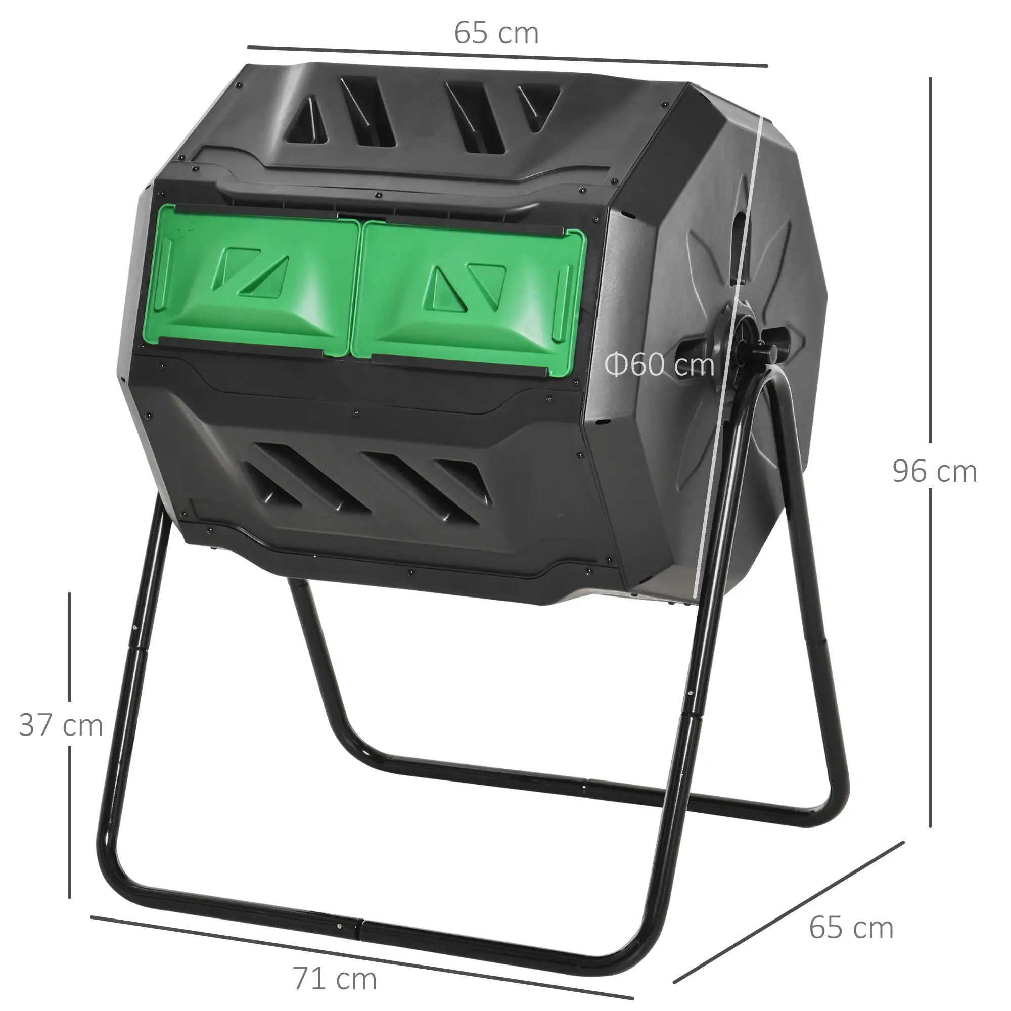 Outsunny Trommelcomposter met 2 kamers 360° draaibaar