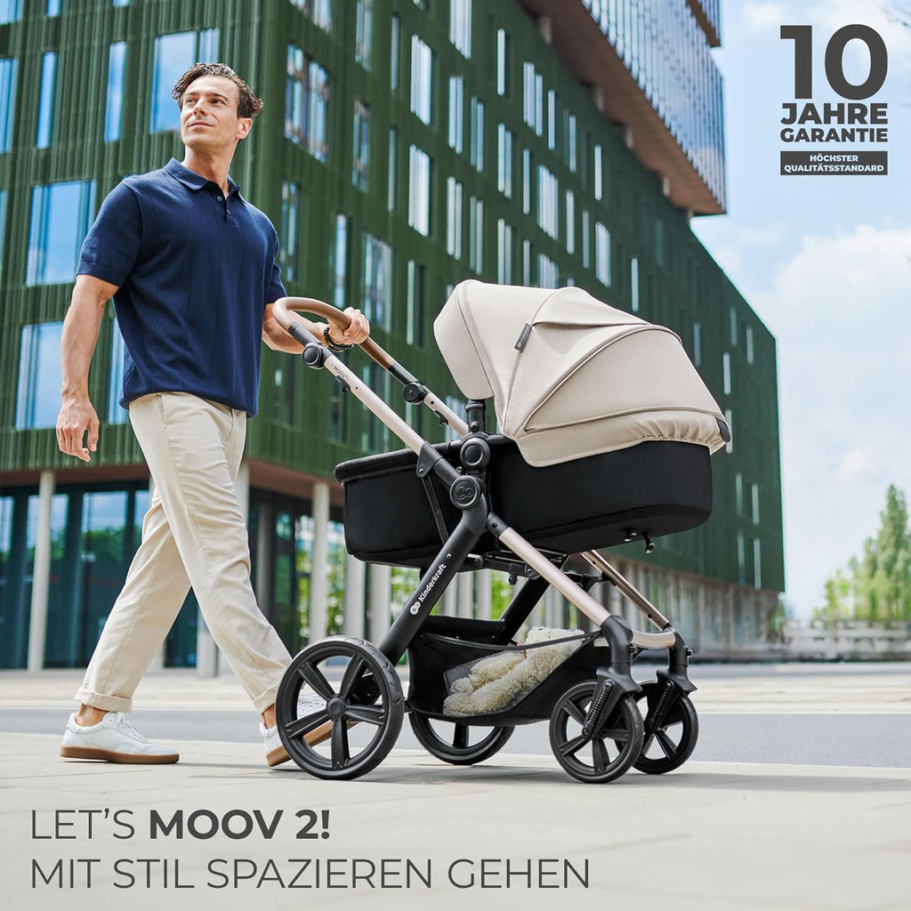 Kinderkraft MOOV2 AIR Kinderwagen 3 in 1 Kinderwagenset tot 26 kg met autostoel I-SIZE 40-75 cm, buggyfunctie, verstelbare ligstand, grote uitschuifbare kap, opblaasbare wielen, zwart