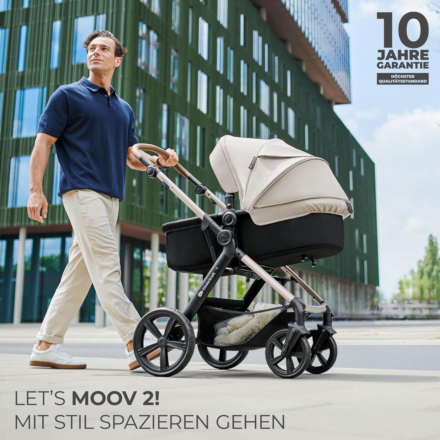 Kinderkraft MOOV2 AIR Kinderwagen 3 in 1 Kinderwagenset tot 26 kg met autostoel I-SIZE 40-75 cm, buggyfunctie, verstelbare ligstand, grote uitschuifbare kap, opblaasbare wielen, zwart
