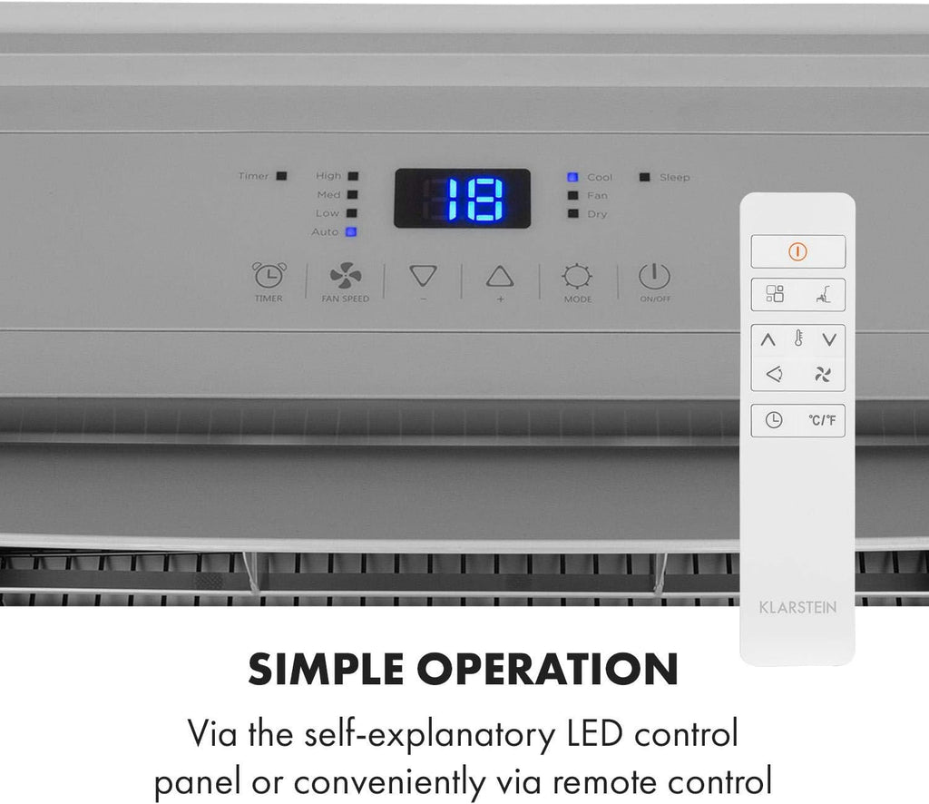 KLARSTEIN Grandbreeze Pro 14K – Mobiele airconditioner, luchtontvochtiger, ventilator, 3 snelheden, 14000 BTU/1,65 kW, ruimte: 42 tot 68 m², luchtstroom: 460 m³/u, CEE A – Wit airco