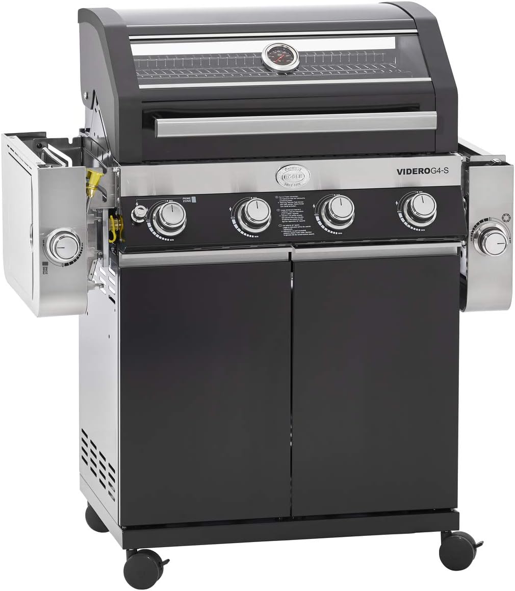 RÖSLE Elektrische BBQ-grill Portable Videro E2-P, draagbare tafelgrill met 2 branders, warmhoudrooster en deksel met glasplaat, gepoedercoat staal, zwart/zilver