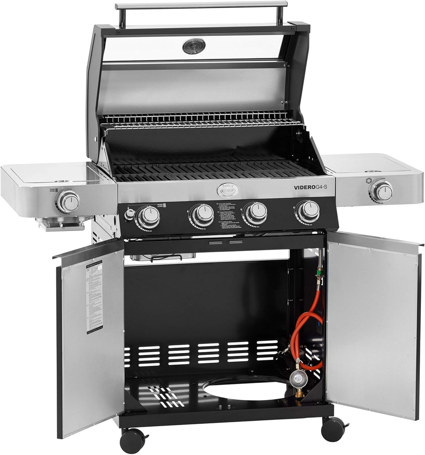 RÖSLE Elektrische BBQ-grill Portable Videro E2-P, draagbare tafelgrill met 2 branders, warmhoudrooster en deksel met glasplaat, gepoedercoat staal, zwart/zilver