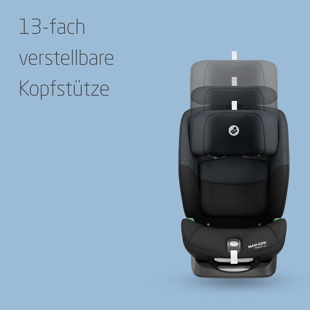 Maxi-Cosi Titan S i-Size, meegroeiend kinderzitje, 15 maanden–12 jaar (76–150 cm), ISOFIX autostoeltje, 5 zitposities, 13 hoofdsteunstanden, G-CELL-bescherming, 5-punts veiligheidsgordel, Tonal Black