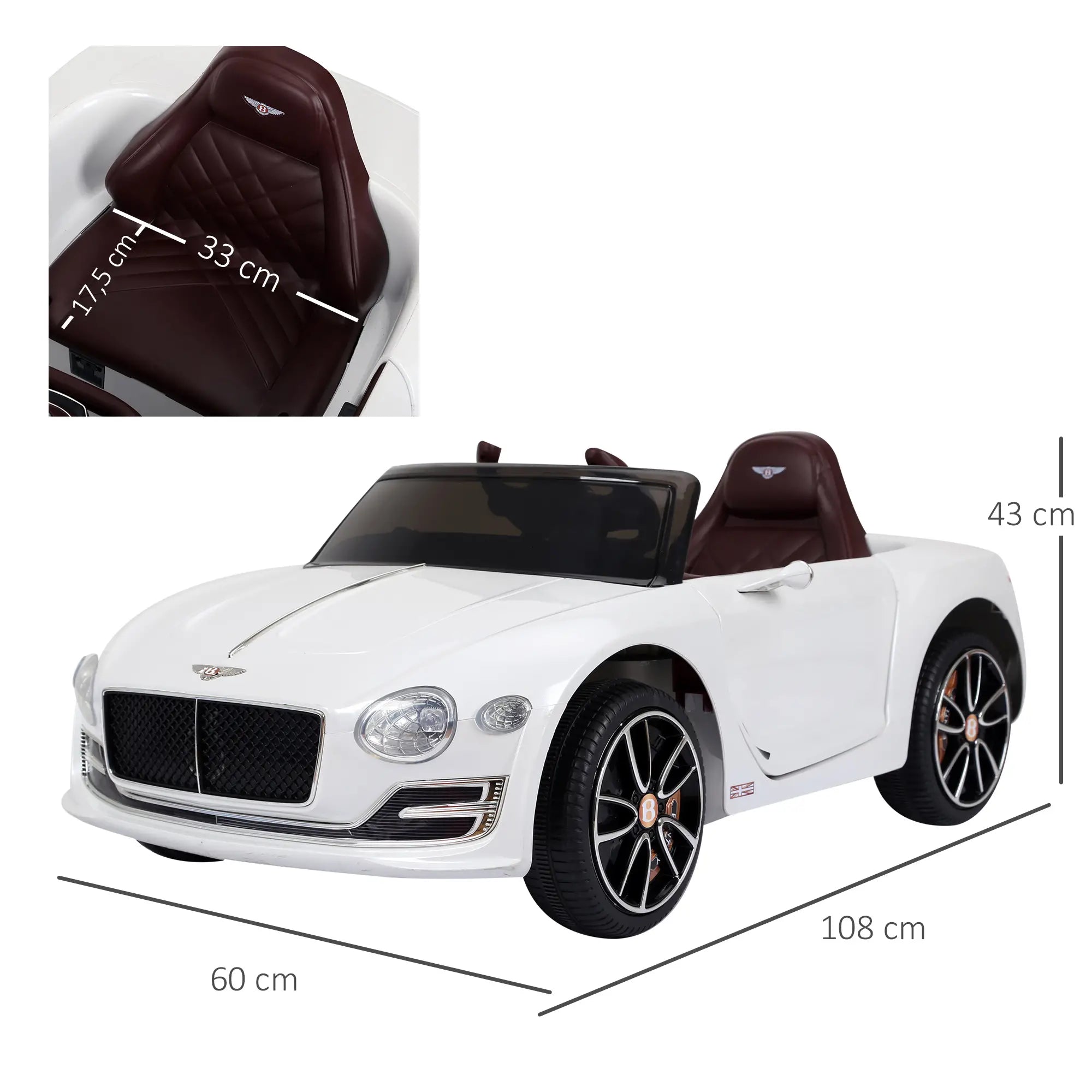 HOMCOM Kinder elektrische auto Bentley GT gelicentieerd met afstandsbediening Wit