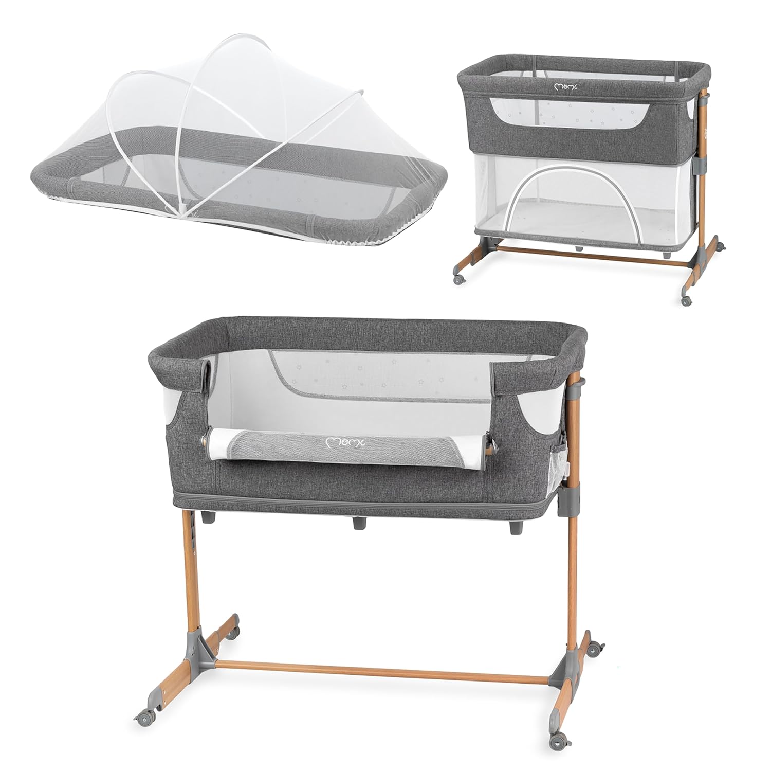 Momi SMART Bed 4-in-1 Bijzetbedden tot 15 kg, Bijzetbed voor baby's met matras, Hoogteverstelbaar