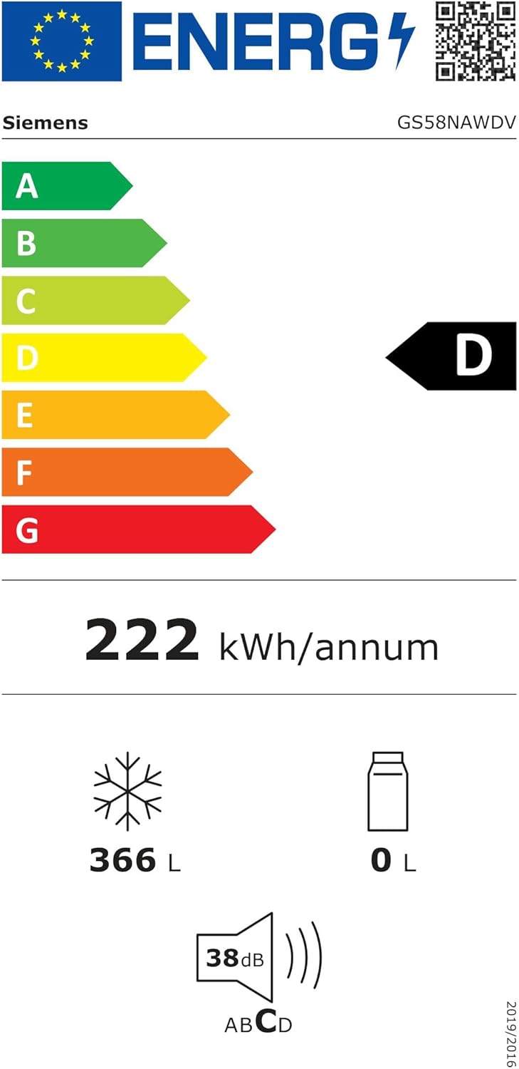Siemens GS54NAWCV iQ500 vriezer, 176 x 70 cm, 327 L, noFrost nooit meer ontdooien, bigBox ruimte voor grote diepvriesproducten, varioZone flexibele glasplateaus en laden, wit