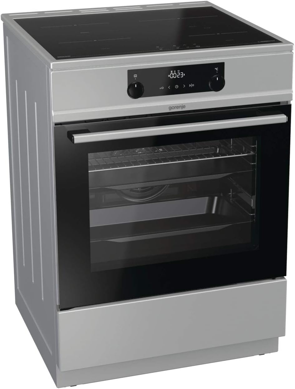 Gorenje GEIT5C61SPG vrijstaand fornuis met inductiekookplaat, 50 cm, 70 liter, zilver, PerfectGrill, AirFry, FrozenBake, Pizza Mode 300°C, AquaClean, Made in Europe, RVS