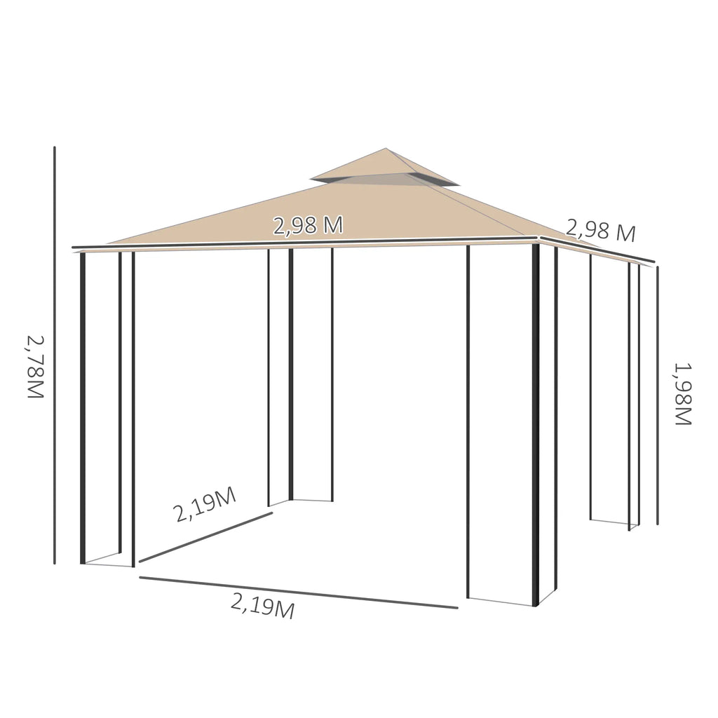 Outsunny Tuinpaviljoen Dubbel Dak met Schappen en Net-Zijwanden