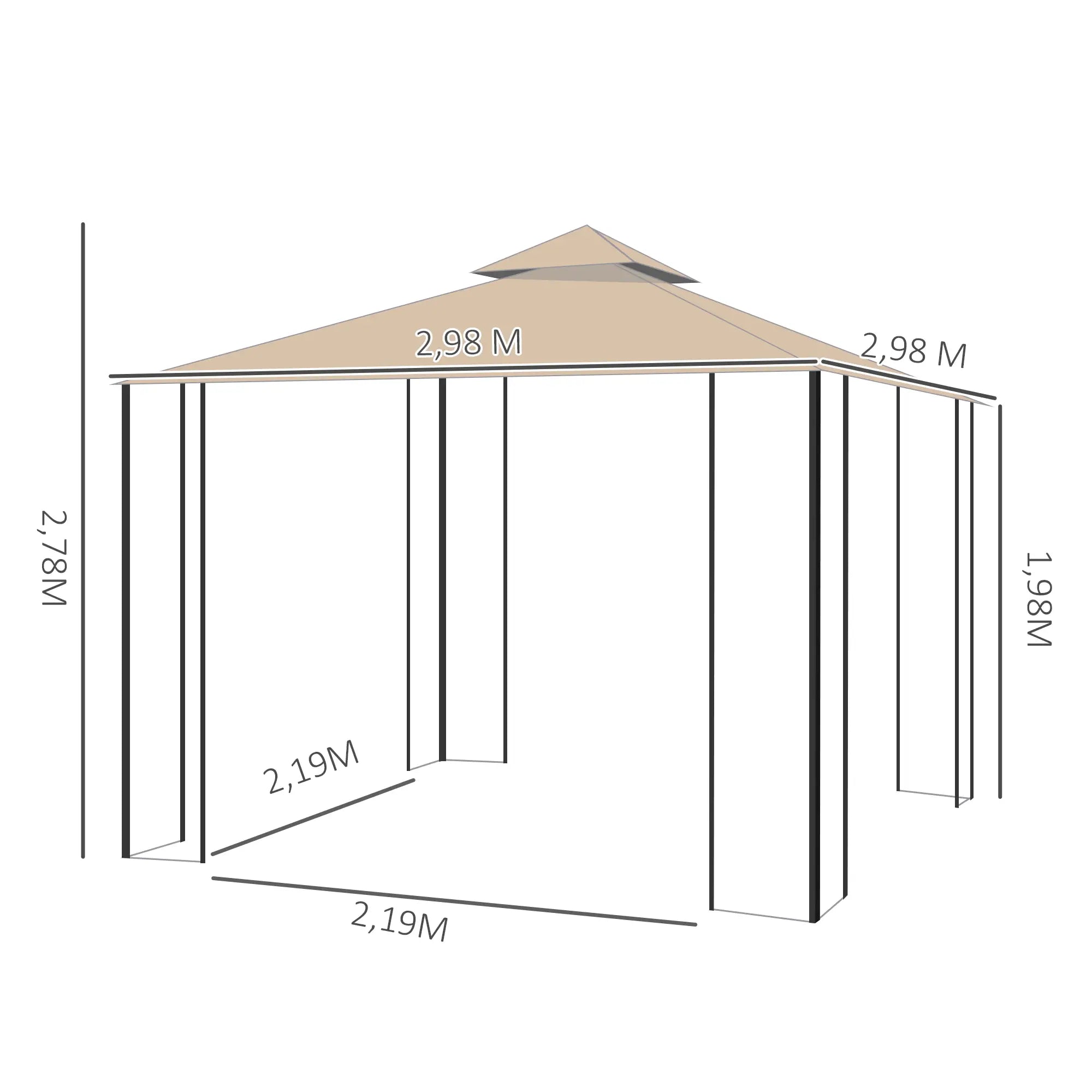Outsunny Tuinpaviljoen Dubbel Dak met Schappen en Net-Zijwanden