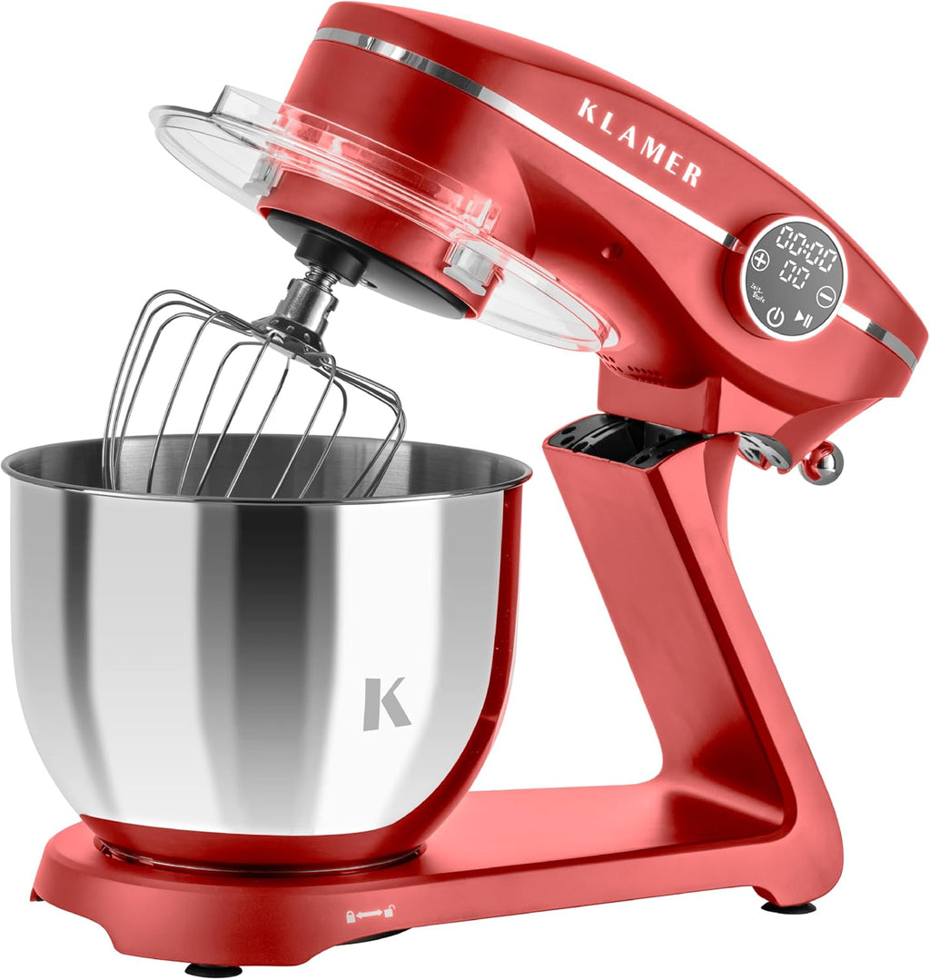 KLAMER Keukenmachine 1800W, Kneedmachine Brooddeeg met RVS Mengkom 6 L, 10 Snelheden met Timer, Planetaire Menging, Klopper, Deeghaak, Garde & Spatscherm (zwart)