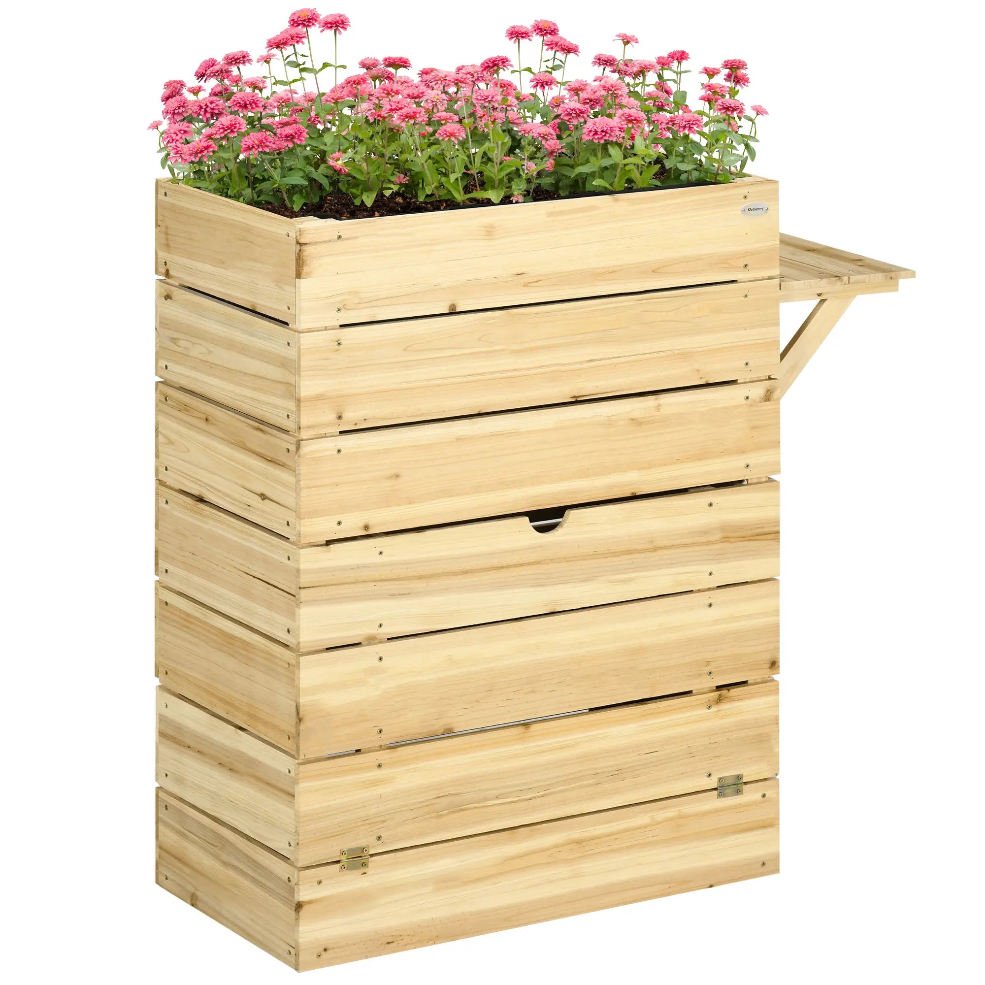 Outsunny Verhoogde plantenbak met legplank van massief hout