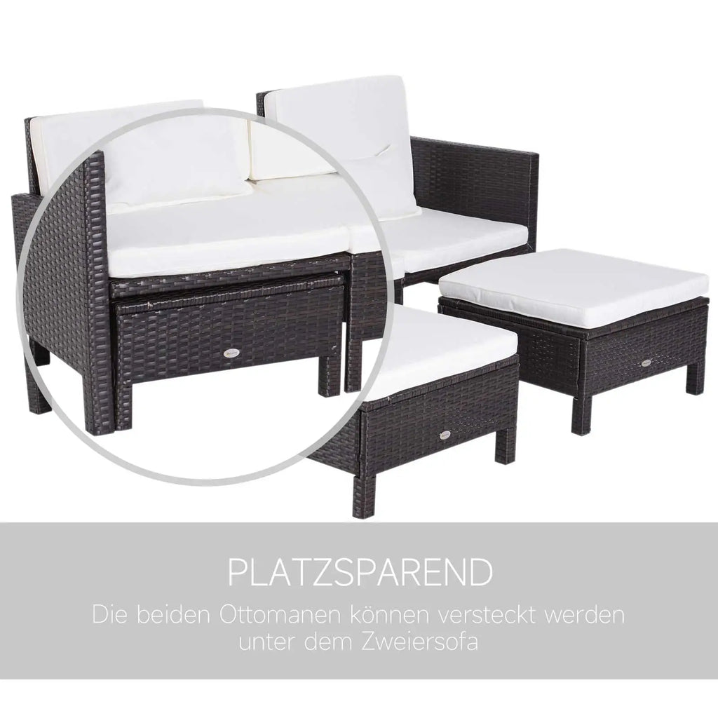 Outsunny polyrattan tuinset 3-delig met poef kussens outdoor