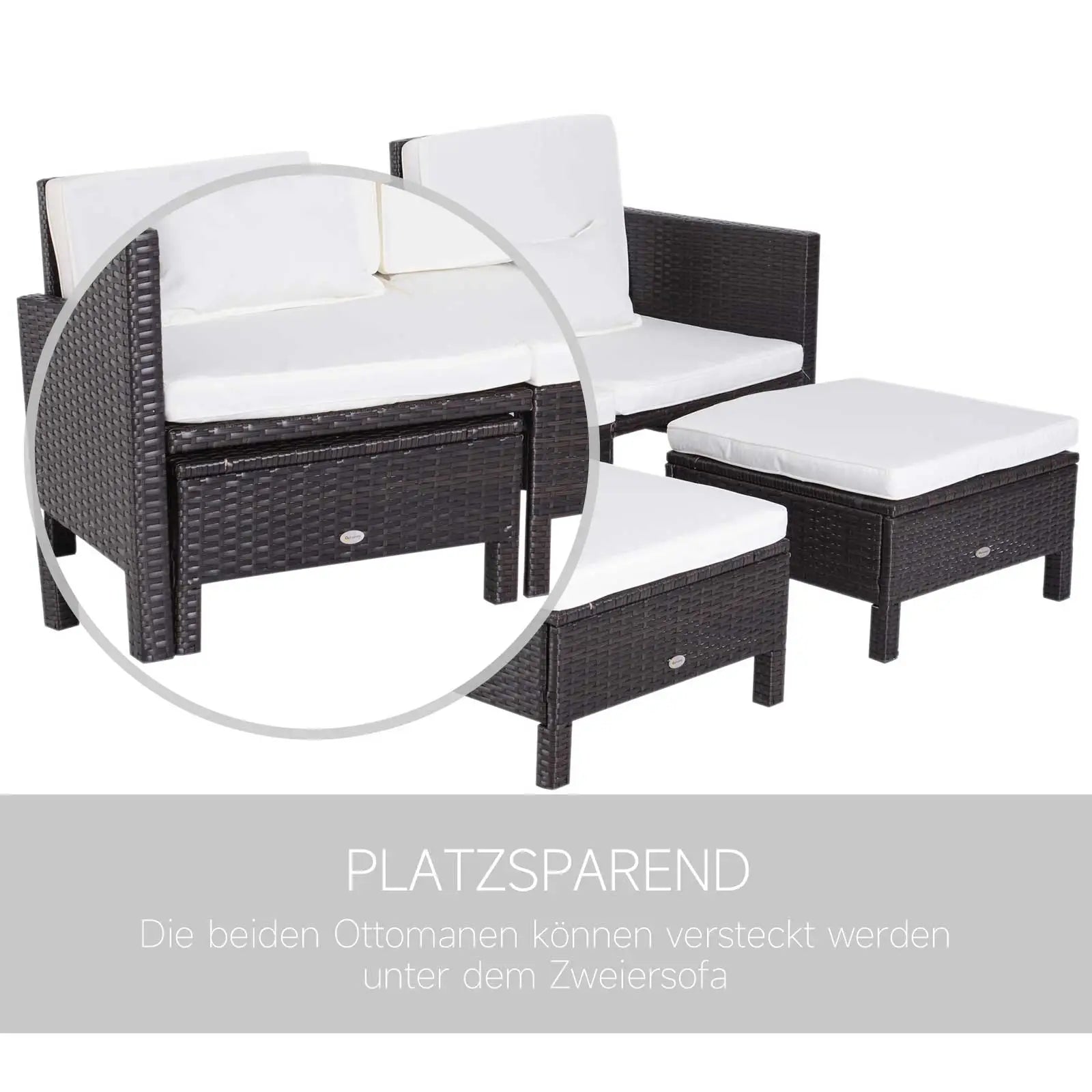 Outsunny polyrattan tuinset 3-delig met poef kussens outdoor