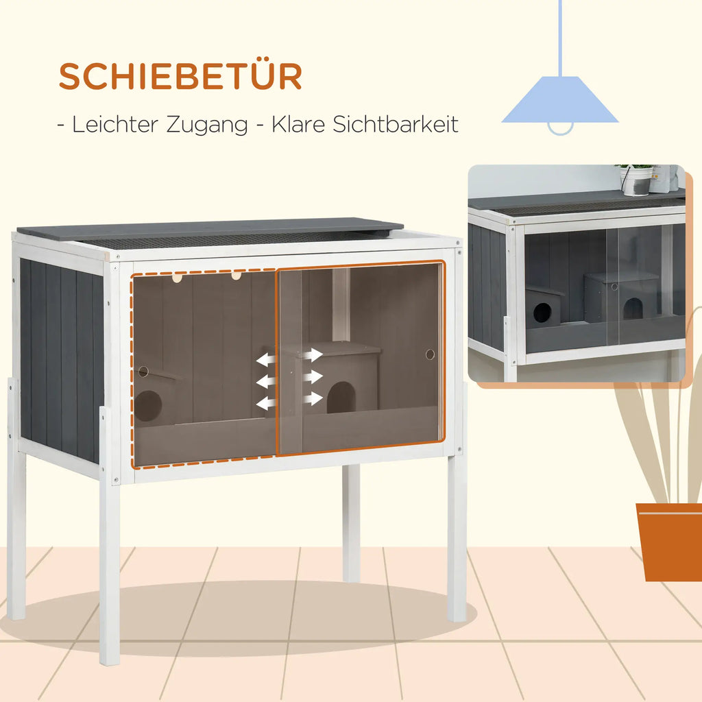 PawHut Dwerghamsterkooi met plank en plexiglas schuifdeuren Hout