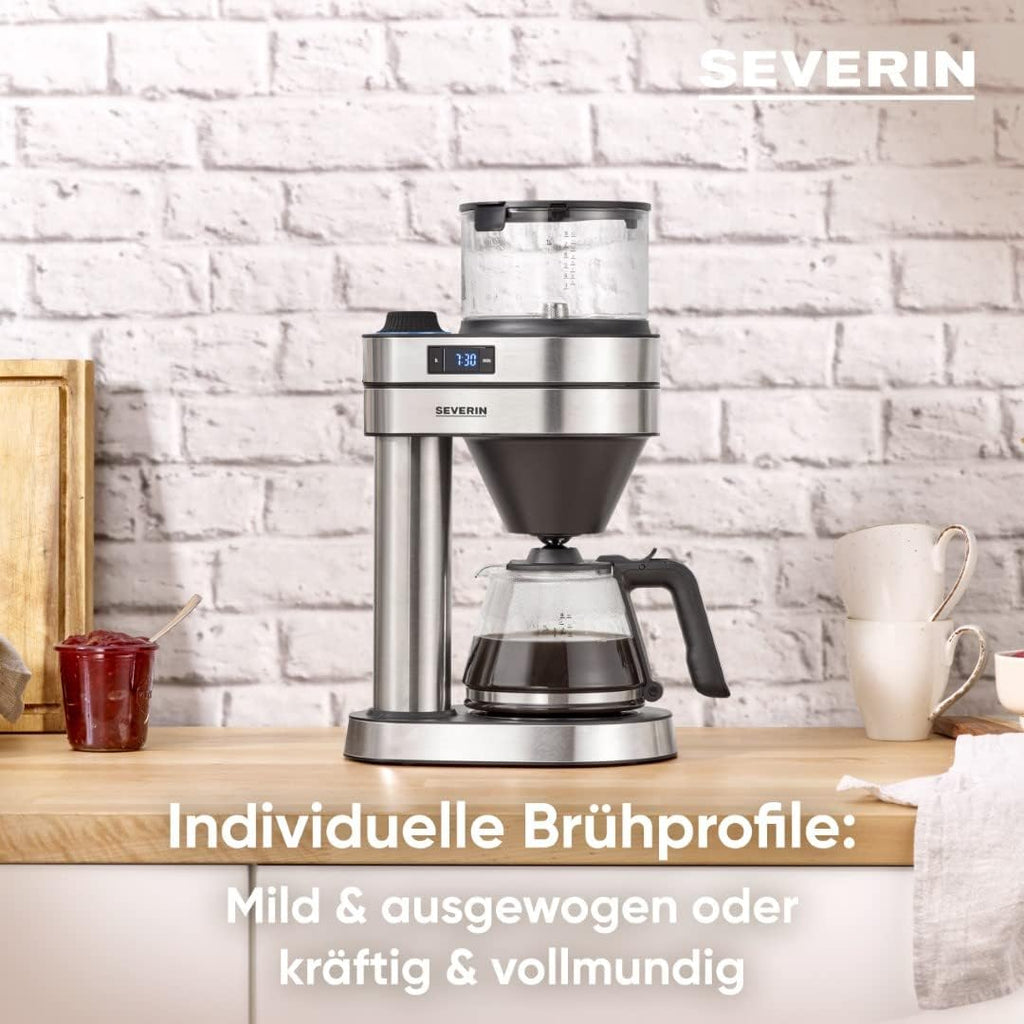 SEVERIN Filterkoffiezetapparaat Caprice, handopgegoten zoals met de cafetière voor maximaal 8 kopjes, koffiezetapparaat met timer, geborsteld roestvrij staal/matzwart, KA 5760