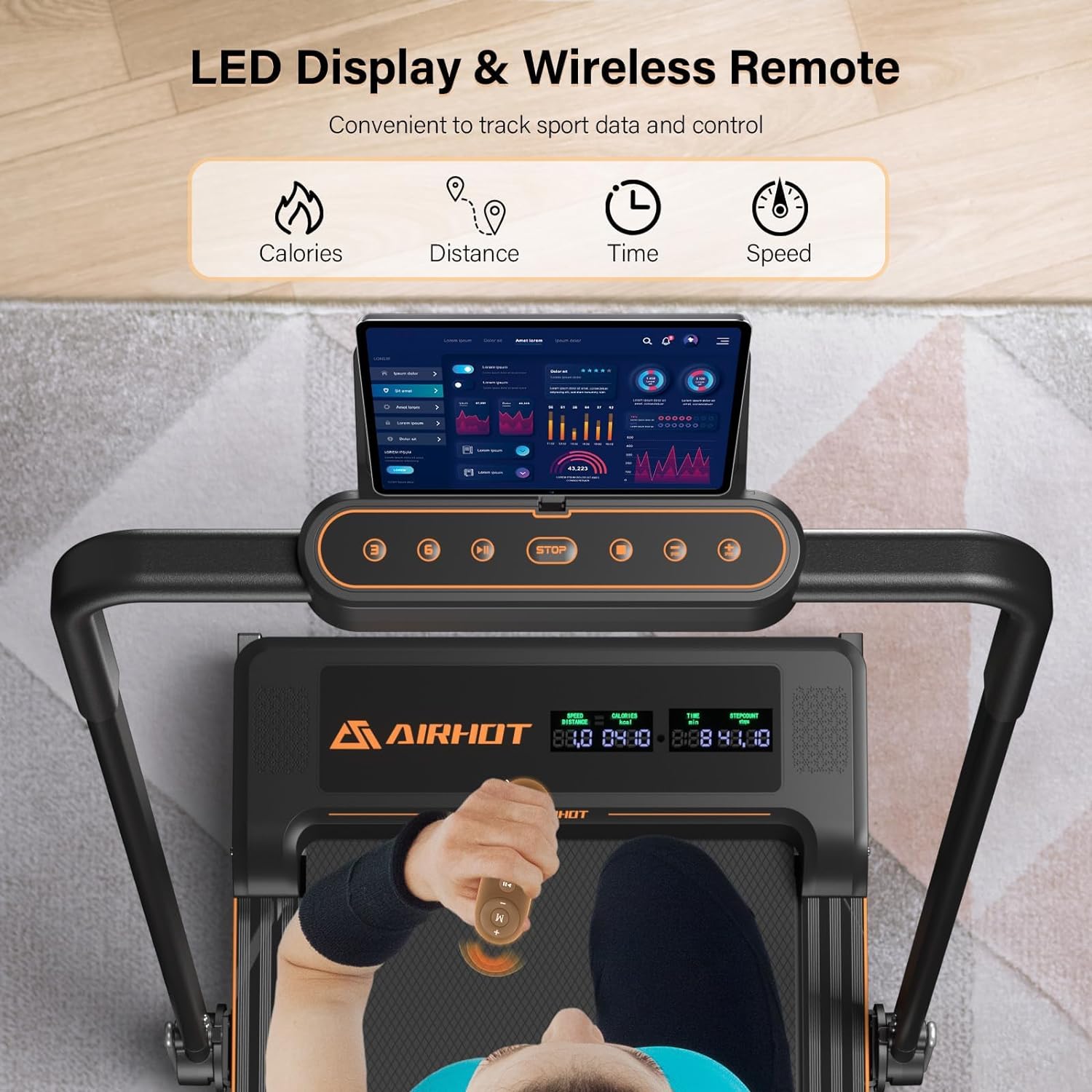 Loopband voor thuis-AIRHOT, 2,5 pk Walking Pad, loopband onder bureau met afstandsbediening en LED-display, maximale snelheid van 6 km/u OF 12 km/u. Compacte loopband voor thuis of op kantoor
