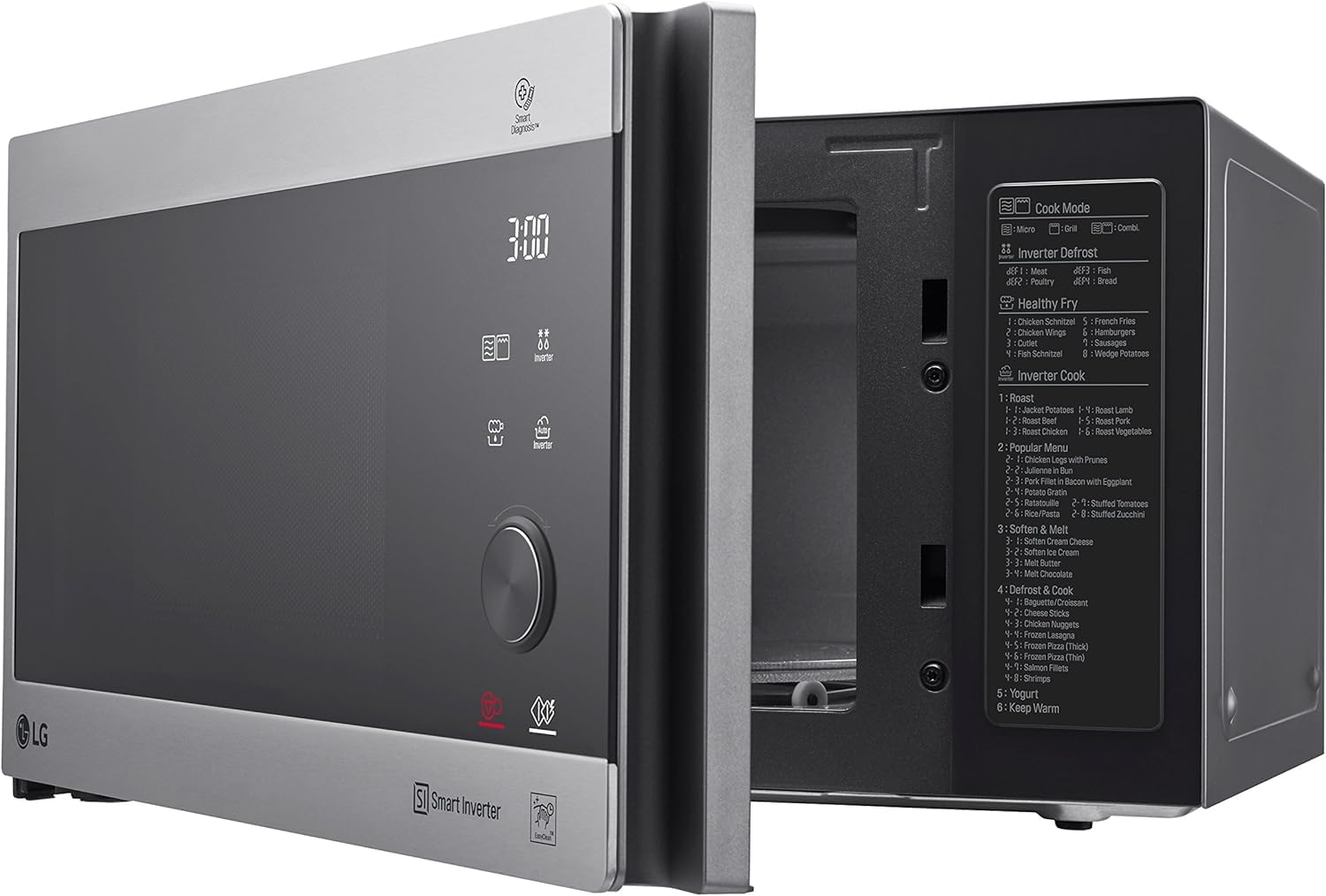 LG MS2595CIS magnetron met Smart Inverter-technologie, 25 liter inhoud, 1000 W, automatische programma's, instelbare vermogensniveaus en EasyClean-functie, zilver