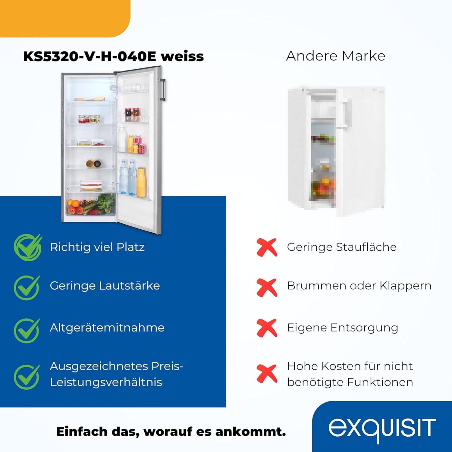 Exquisit Koelkast zonder vriesvak, grote koelkast, 5 legplanken, 242 liter, tafelmodel koelkast 143 cm hoog, KS5320-V-H-040E wit