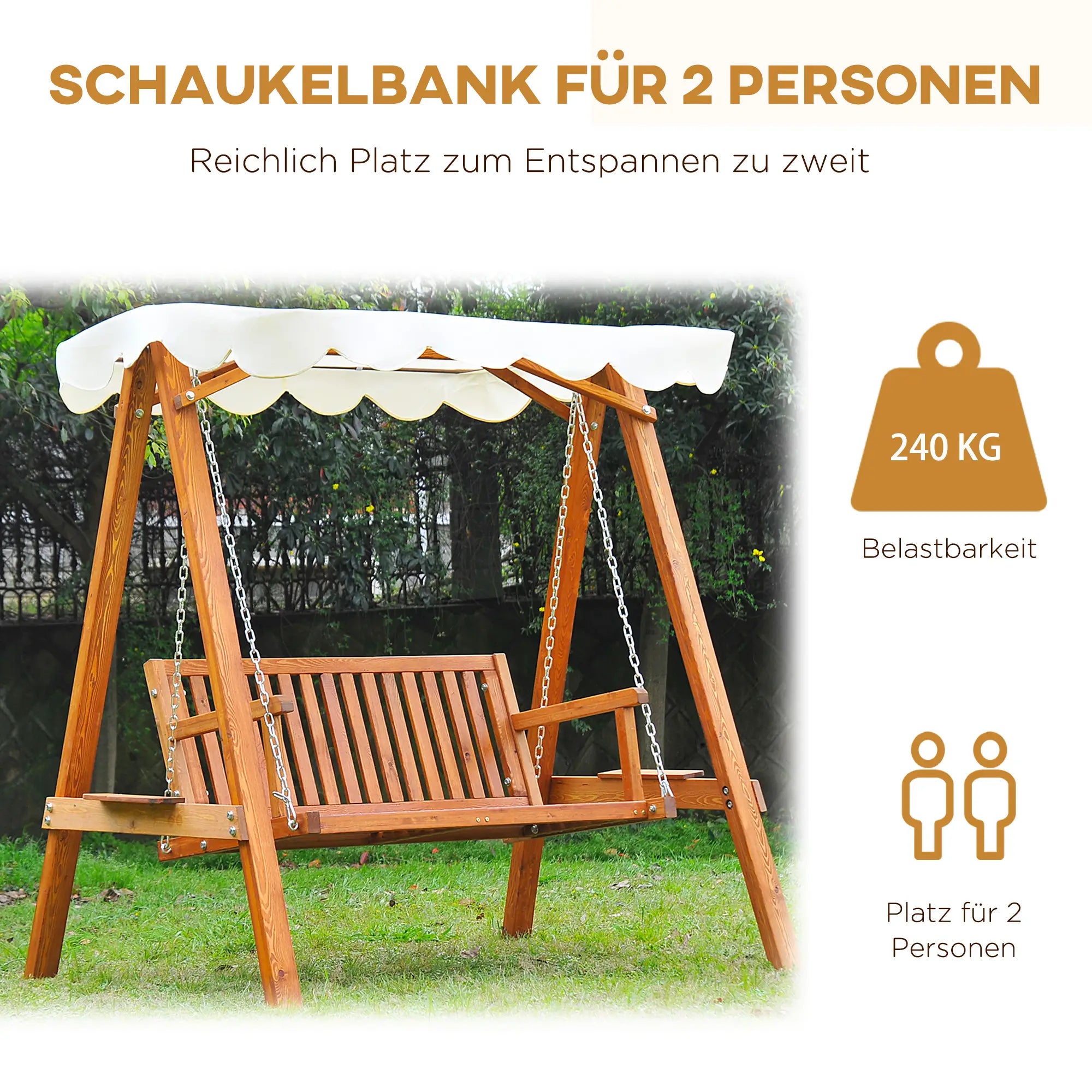 Outsunny Hollywoodschommel Tuinschommel 2-zits met zonnedak Lariks
