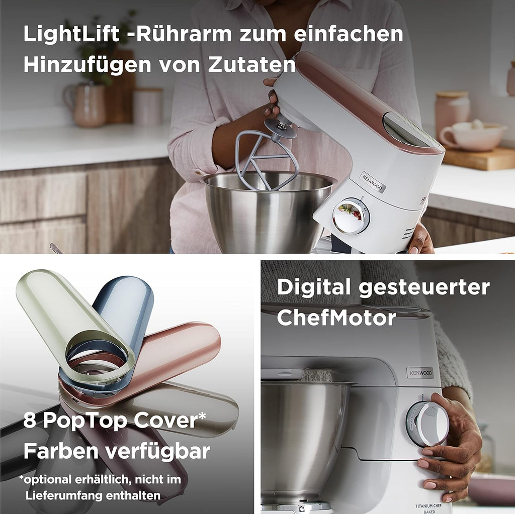 Kenwood Titanium Chef Baker KVL85.424SI Keukenmachine met geïntegreerde weegschaal, incl. 4-delige patisserie set, 7 L en 5 L mengkom, traploze snelheidsregeling, 1200 W, zilver
