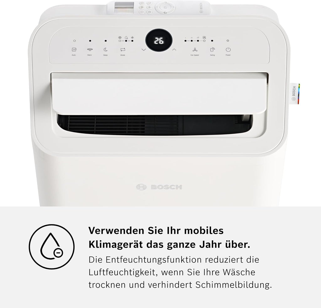 Bosch Cool 4000 Mobiele airconditioner - 3-in-1: Airconditioner, ontvochtiger, ventilator - 2,6 kW voor ruimtes tot 35 m² - Met automatische modus, stille modus & slaapmodus
