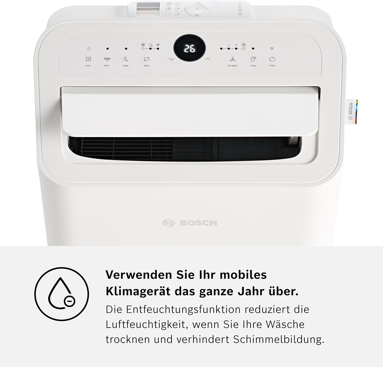 Bosch Cool 4000 Mobiele airconditioner - 3-in-1: Airconditioner, ontvochtiger, ventilator - 2,6 kW voor ruimtes tot 35 m² - Met automatische modus, stille modus & slaapmodus