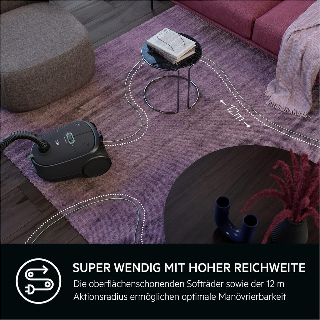 AEG CLEAN 6000 AB61C2DB stofzuiger met zak / hoge zuigkracht / incl. meubelmondstuk / 50% gerecycled plastic / ideaal voor huisdiereigenaren / reiniging van bekleding / 12 m snoer / 750 W / Blauw